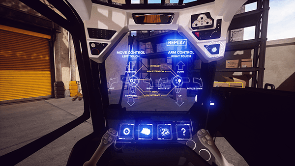 Virtual reality UI inside Teleskid vehicle.