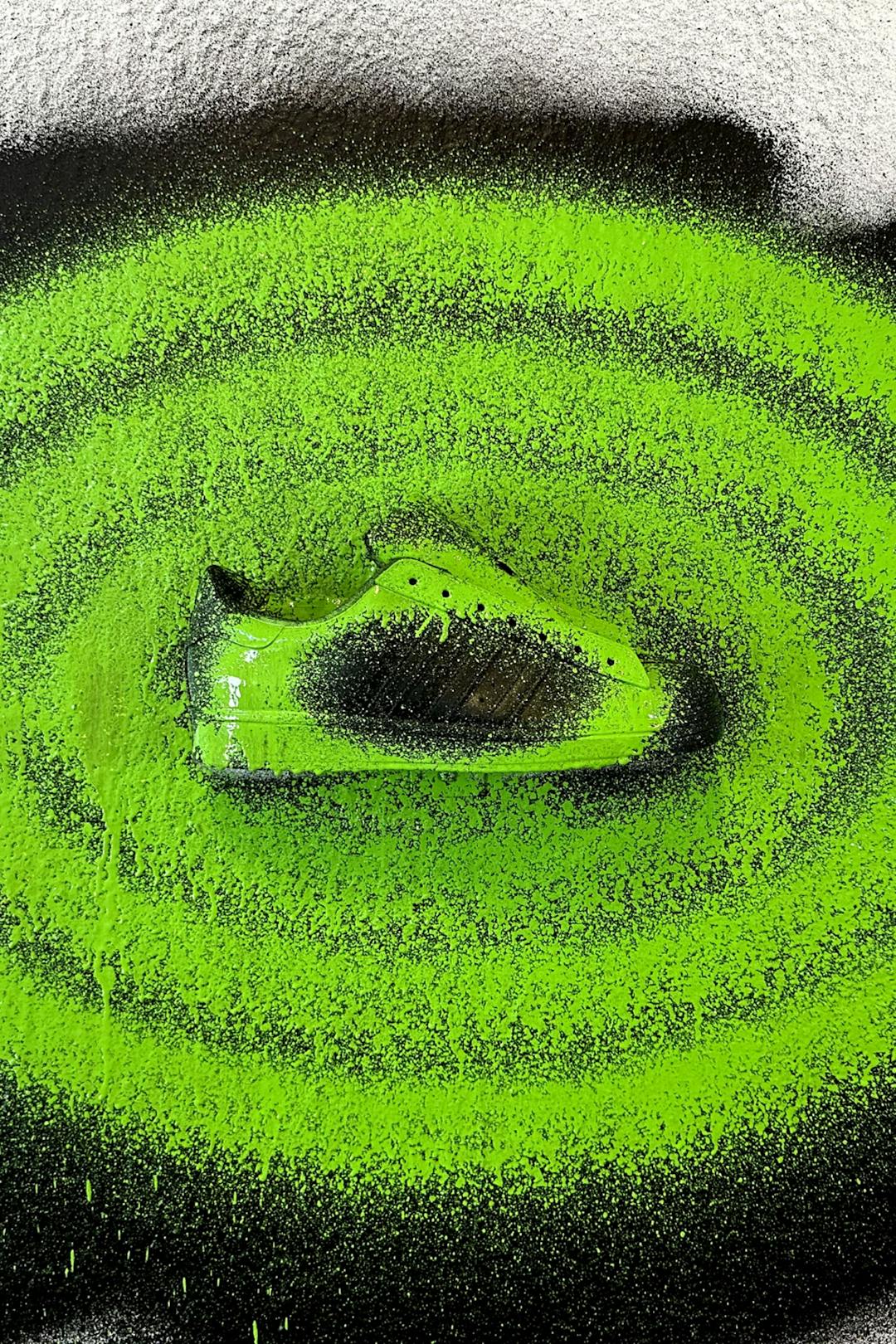 Green circular illustration on shoe.
